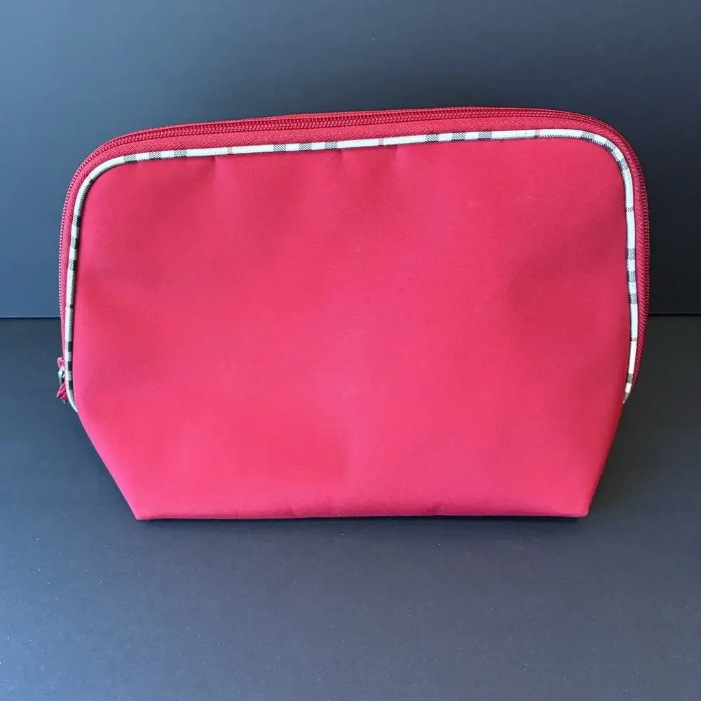 Burberry Fragrance Zip Plaid Detail Makeup/Cosmetic Bag Burgundy